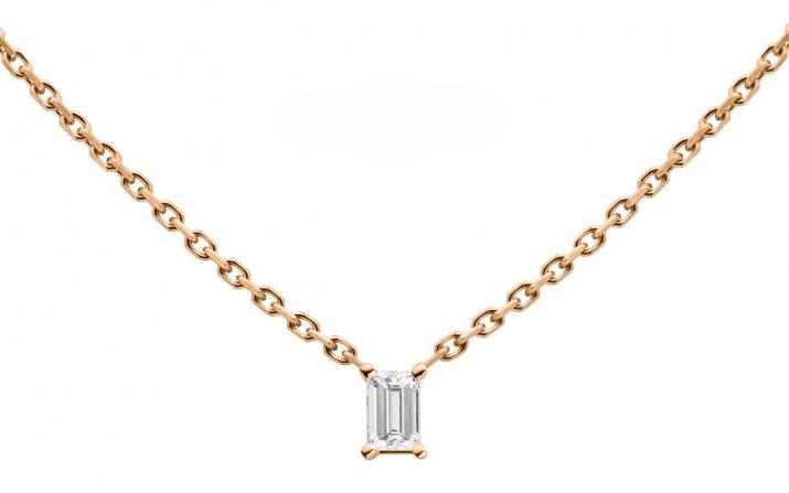 Chain necklace with 0.1ct baguette-cut diamond in rose gold prong setting - Redline - 0++