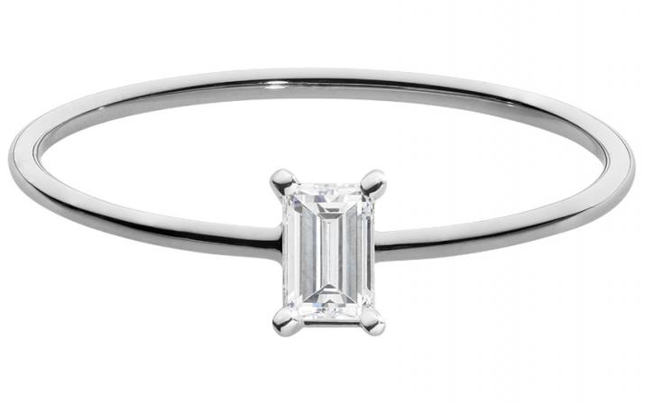 Ring band with 0.1ct baguette-cut diamond in white gold prong setting - Redline - 0++