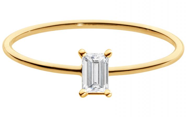 Ring band with 0.1ct baguette-cut diamond in yellow gold prong setting - Redline - 0++