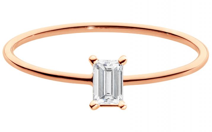 Ring band with 0.1ct baguette-cut diamond in rose gold prong setting - Redline - 0++