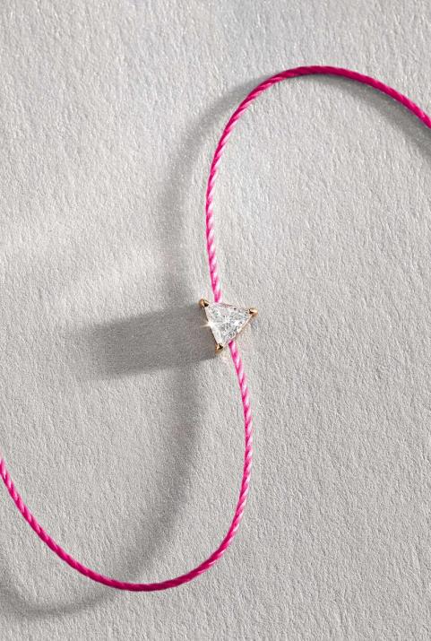 String bracelet with 0.1ct trillion cut diamond in rose gold prong setting - Redline - 0++