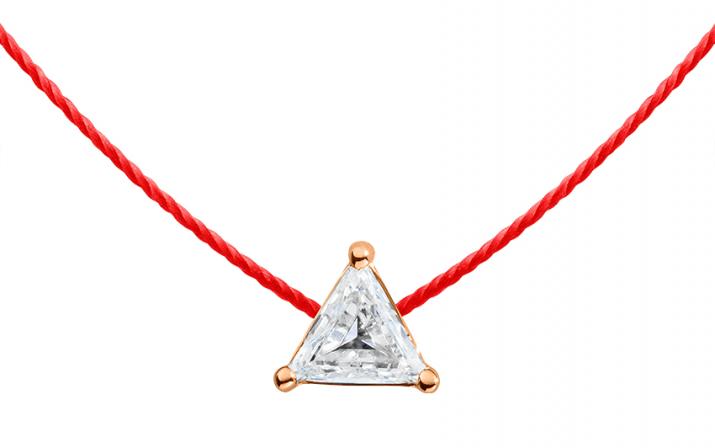 String necklace with 0.2ct trillion cut diamond in rose gold prong setting - Redline