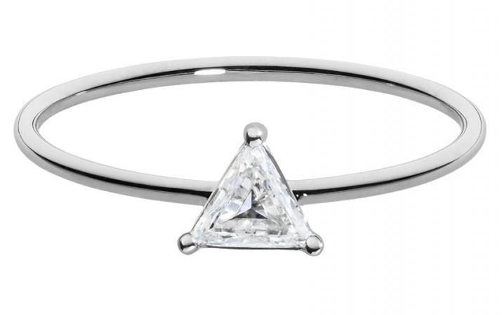 Solid gold ring with 0.2ct trillion cut diamond in white gold prong setting - Redline - 0++