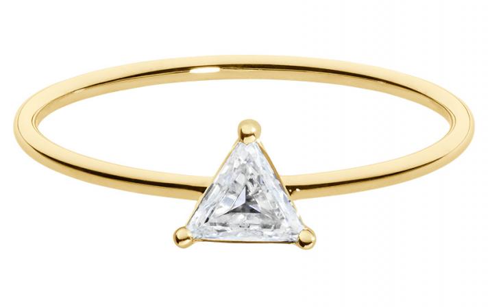 Solid gold ring with 0.2ct trillion cut diamond in yellow gold prong setting - Redline - 0++