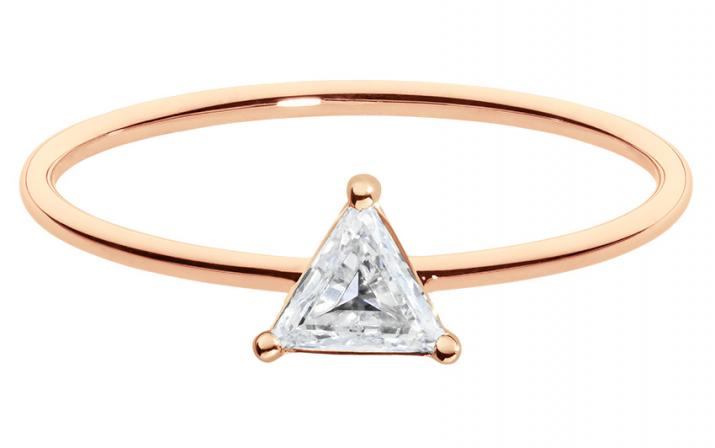 Solid gold ring with 0.2ct trillion cut diamond in rose gold prong setting - Redline - 0++