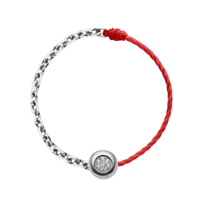 String and chain ring with 0.02ct diamond in white gold bezel setting - Redline - 0++