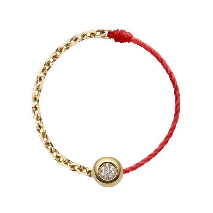 String and chain ring with 0.02ct diamond in yellow gold bezel setting - Redline - 0++