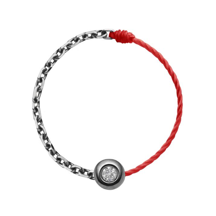 String and chain ring with 0.02ct diamond in black gold bezel setting - Redline - 0++