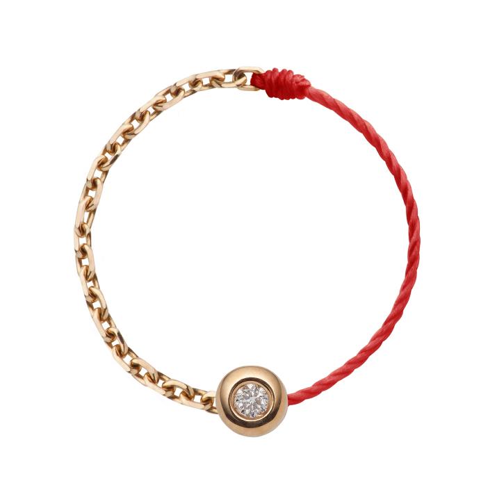 String and chain ring with 0.02ct diamond in rose gold bezel setting - Redline - 0++