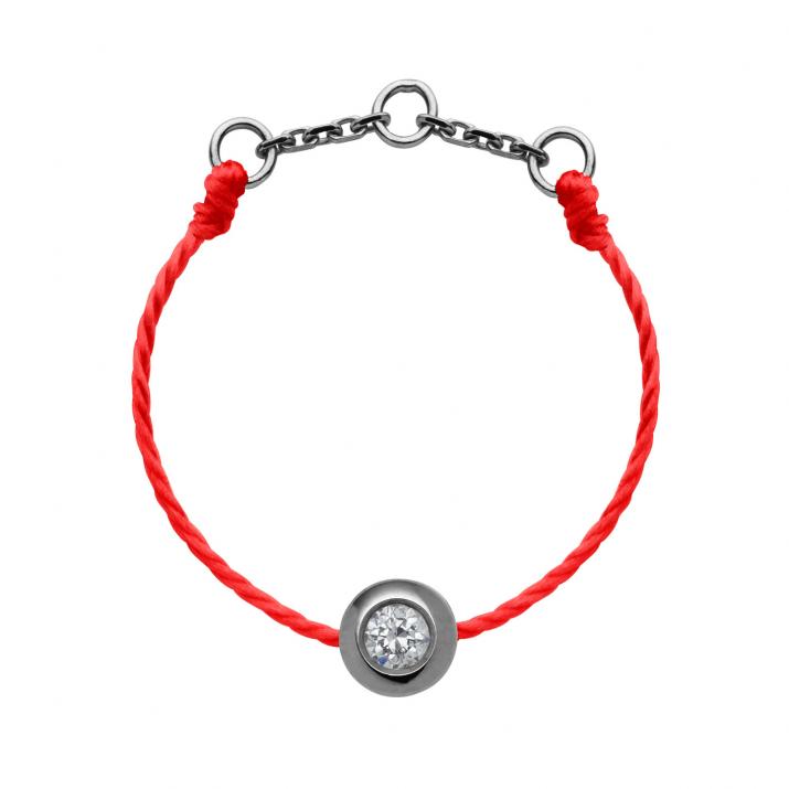 String ring with 0.05ct diamont in black gold bezel setting - Redline - 0++