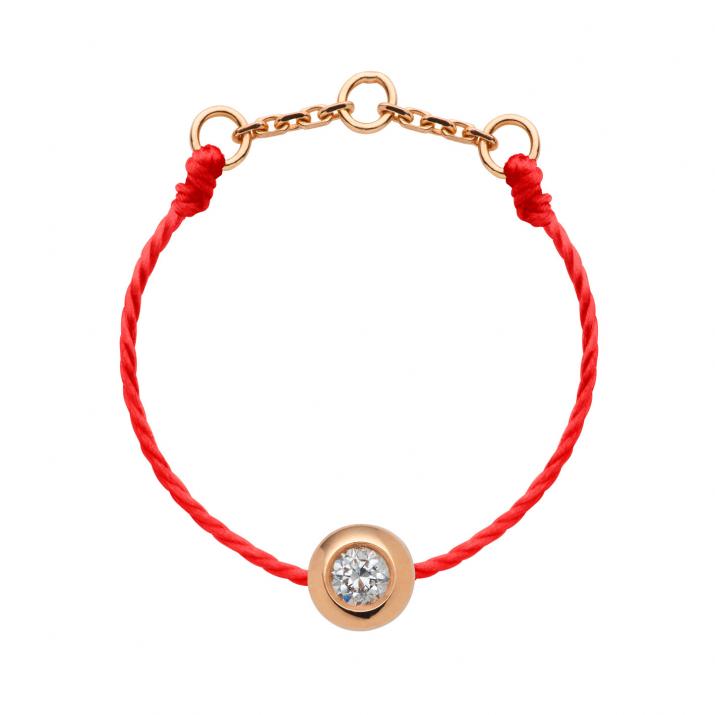 String ring with 0.05ct diamont in rose gold bezel setting - Redline - 0++