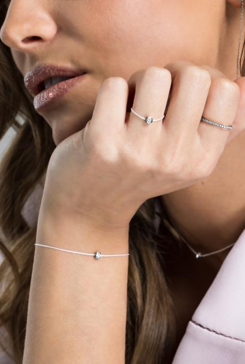 String ring with 0.1ct diamond in black gold bezel setting bezel - Redline - 0++