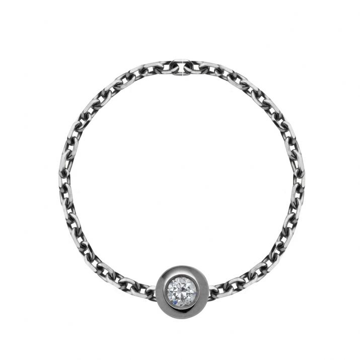 Chain ring with 0.05ct diamond in black gold bezel setting - Redline - 0++