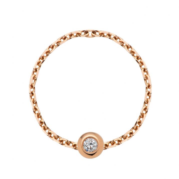Chain ring with 0.05ct diamond in rose gold bezel setting - Redline - 0++