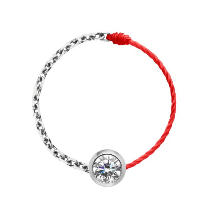 String and chain ring with 0.1ct diamond in white gold bezel setting - Redline - 0++