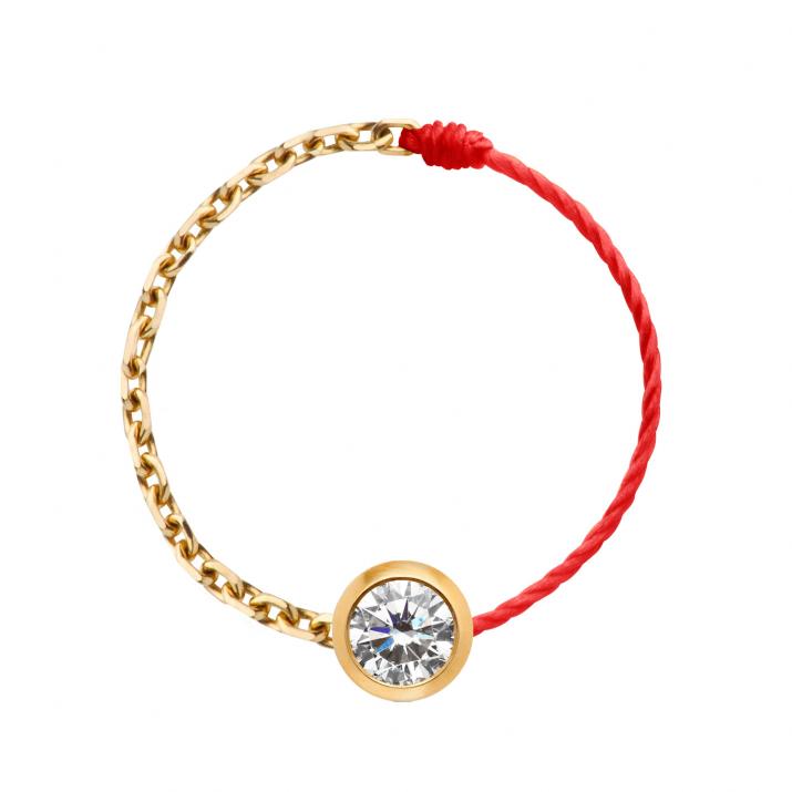 String and chain ring with 0.1ct diamond in yellow gold bezel setting - Redline - 0++