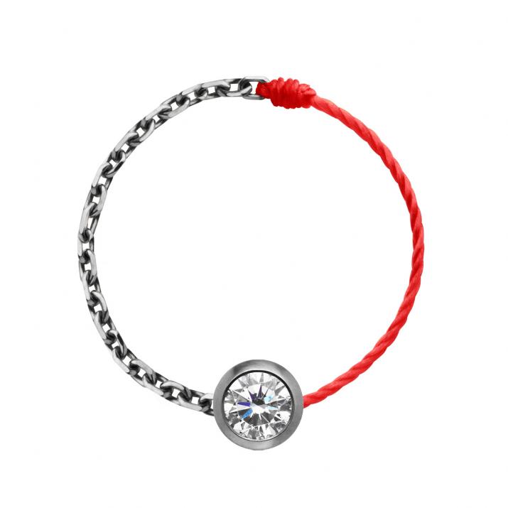 String and chain ring with 0.1ct diamond in black gold bezel setting - Redline - 0++