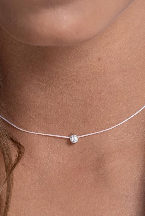 String necklace with 0.1ct diamond in white gold bezel setting - Redline - 0++