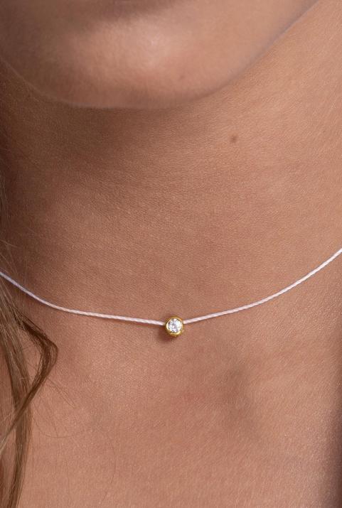 String necklace with 0.1ct diamond in yellow gold bezel setting - Redline - 0++