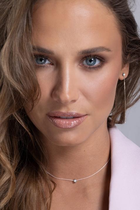 String necklace with 0.1ct diamond in black gold bezel setting - Redline - 0++