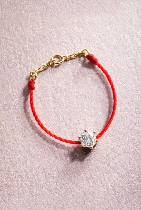 String Ring with 0.10ct Round Diamond in Yellow Gold Prong Setting - Redline - 0++