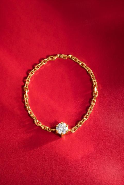 0.10カラットアブソルイエローゴールドプロングセットリングチェーン - Redline - 0++