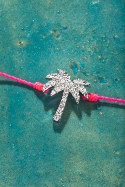 サニーデイズホワイトゴールドダイヤモンドパームツリーストリングブレスレット - Redline - 0++