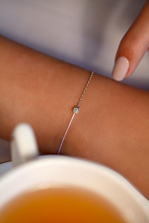 ミニピュアフィッシュホワイトゴールドハーフロープハーフチェーンブレスレット  - Redline - 0++