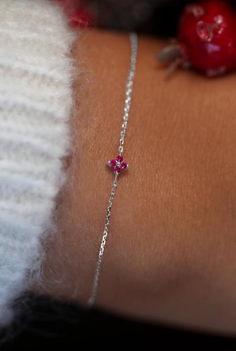 ブレスレット光沢のあるルビーチェーンホワイトゴールド - Redline - 0++