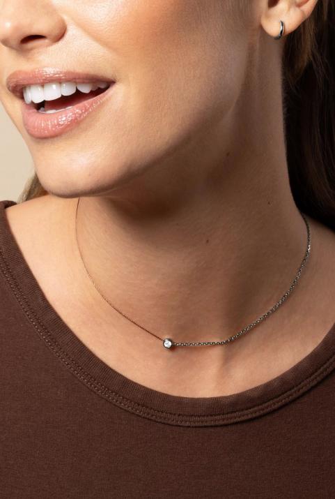 String and chain necklace with 0.1ct diamond in black gold bezel setting - Redline - 0++