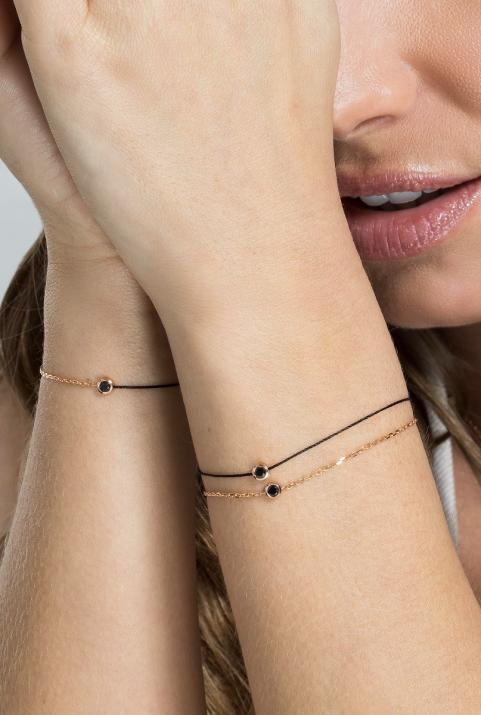 String bracelet with 0.1ct black diamond in rose gold bezel setting - Redline - 0++
