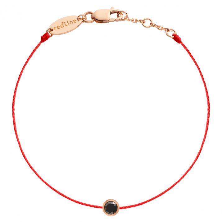 String bracelet with 0.1ct black diamond in rose gold bezel setting - Redline - 0++