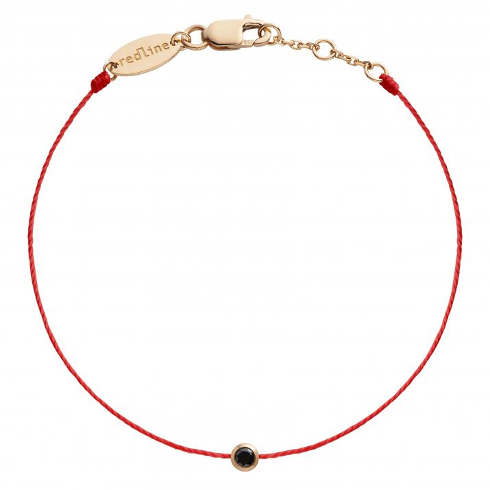 String Bracelet For Men with 0.10ct Round Black Diamond in Rose Gold Bezel Setting - Redline - 0++