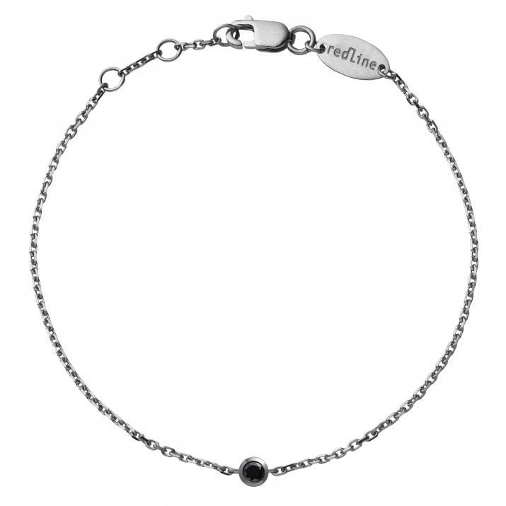 Chain Bracelet For Men with 0.10ct Round Black Diamond in Black Gold Bezel Setting - Redline - 0++