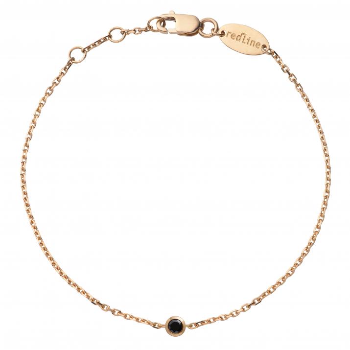 Chain bracelet with 0.1ct black diamond in rose gold bezel setting - Redline - 0++