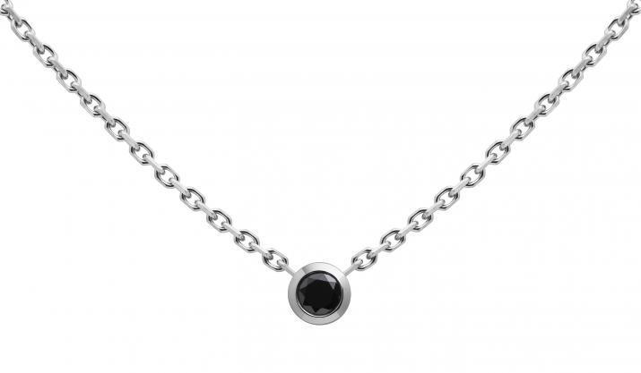 Chain Necklace For Women with 0.10ct Round Black Diamond in White Gold Bezel Setting - Redline