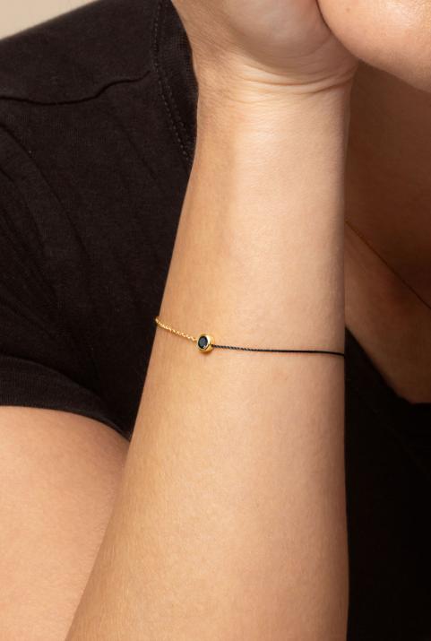 String and chain bracelet with 0.1ct black diamond in yellow gold bezel setting - Redline - 0++