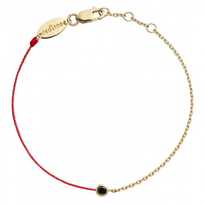 String and chain bracelet with 0.1ct black diamond in yellow gold bezel setting - Redline - 0++