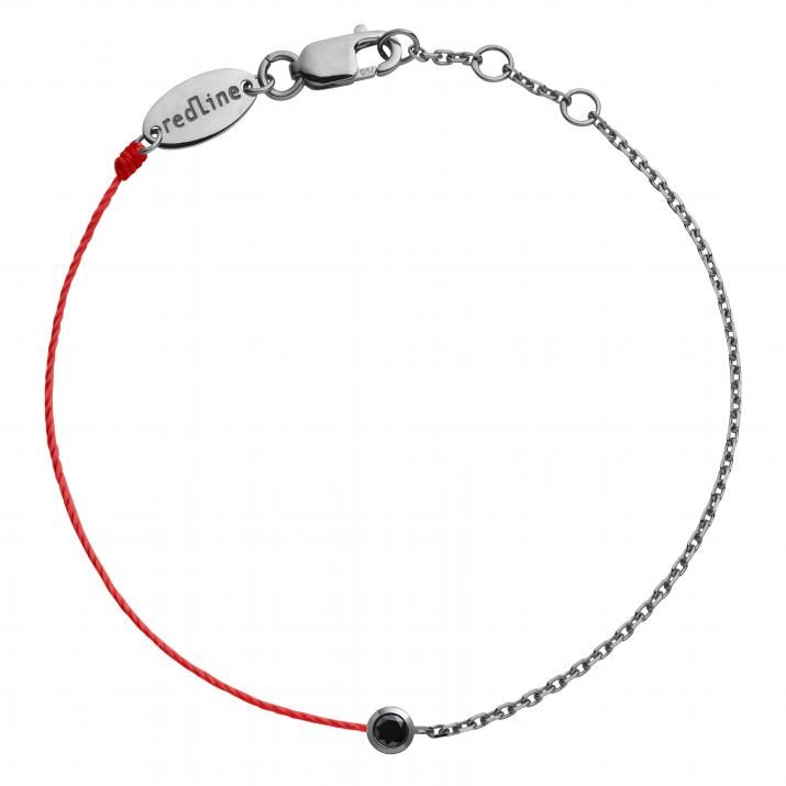 String and chain bracelet with 0.1ct black diamond in black gold bezel setting - Redline - 0++