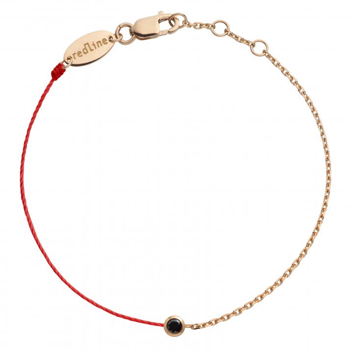 String Bracelet For Men with 0.10ct Round Black Diamond in Rose Gold Bezel Setting - Redline