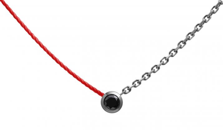 String-Chain Necklace with 0.10ct Round Black Diamond in Black Gold Bezel Setting - Redline
