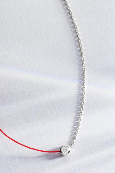 String and chain necklace with 0.1ct diamond in white gold bezel setting - Redline - 0++