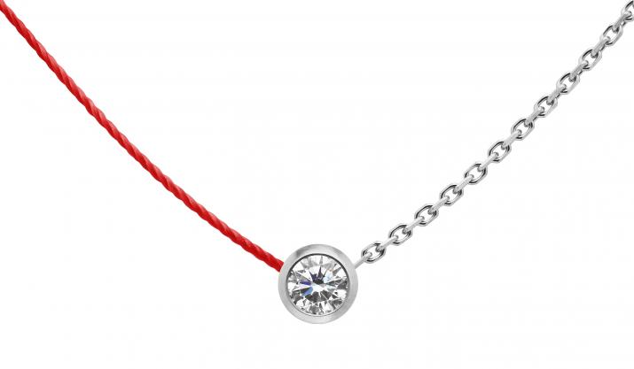 String and chain necklace with 0.1ct diamond in white gold bezel setting - Redline - 0++