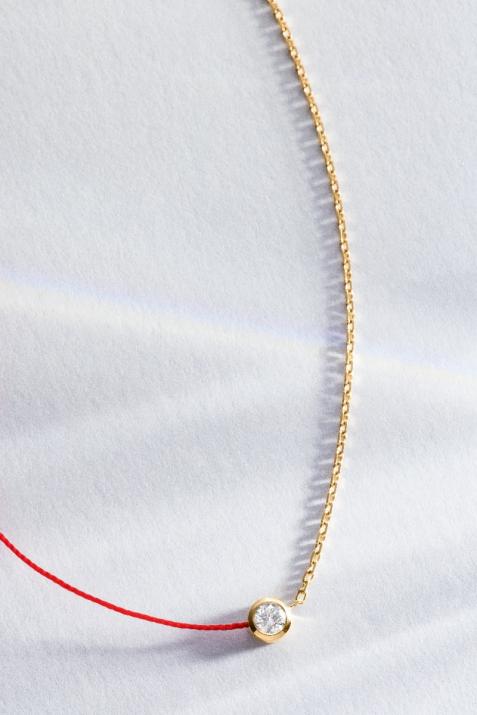 String and chain necklace with 0.1ct diamond in yellow gold bezel setting - Redline - 0++