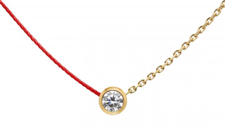 String and chain necklace with 0.1ct diamond in yellow gold bezel setting - Redline - 0++