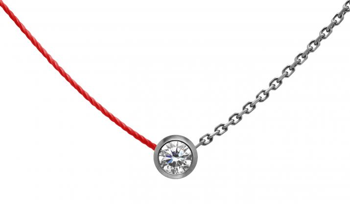 String and chain necklace with 0.1ct diamond in black gold bezel setting - Redline - 0++