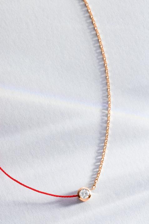 String and chain necklace with 0.1ct diamond in rose gold bezel setting - Redline - 0++