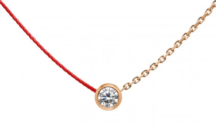 String and chain necklace with 0.1ct diamond in rose gold bezel setting - Redline - 0++
