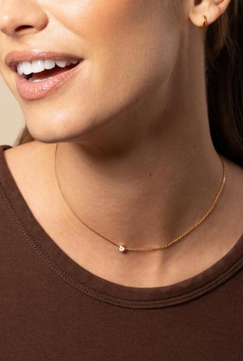 String and chain necklace with 0.1ct diamond in rose gold bezel setting - Redline - 0++