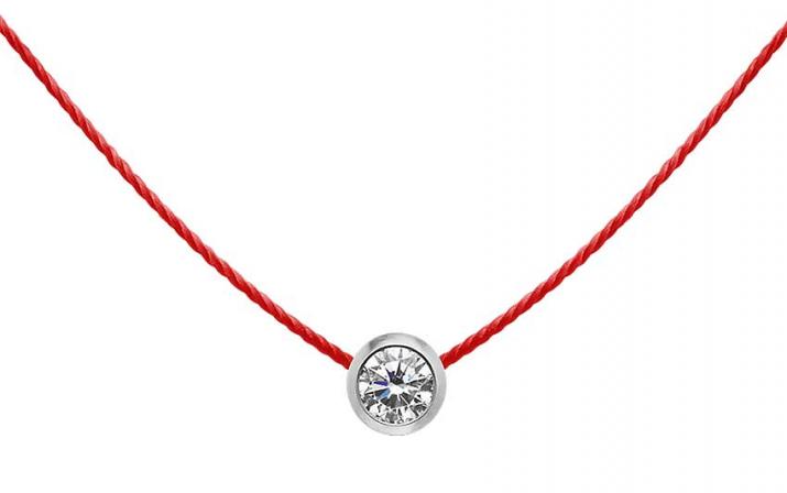 String necklace with 0.1ct diamond in white gold bezel setting - Redline - 0++